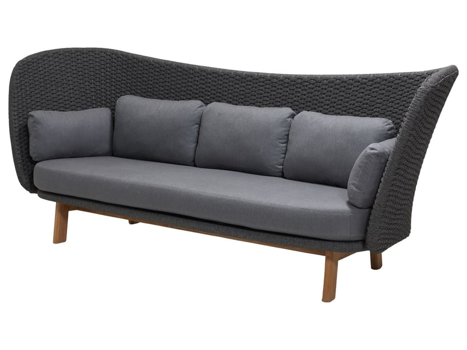 Peacock Wing Sofa in Teak and Dark Grey Soft Rope