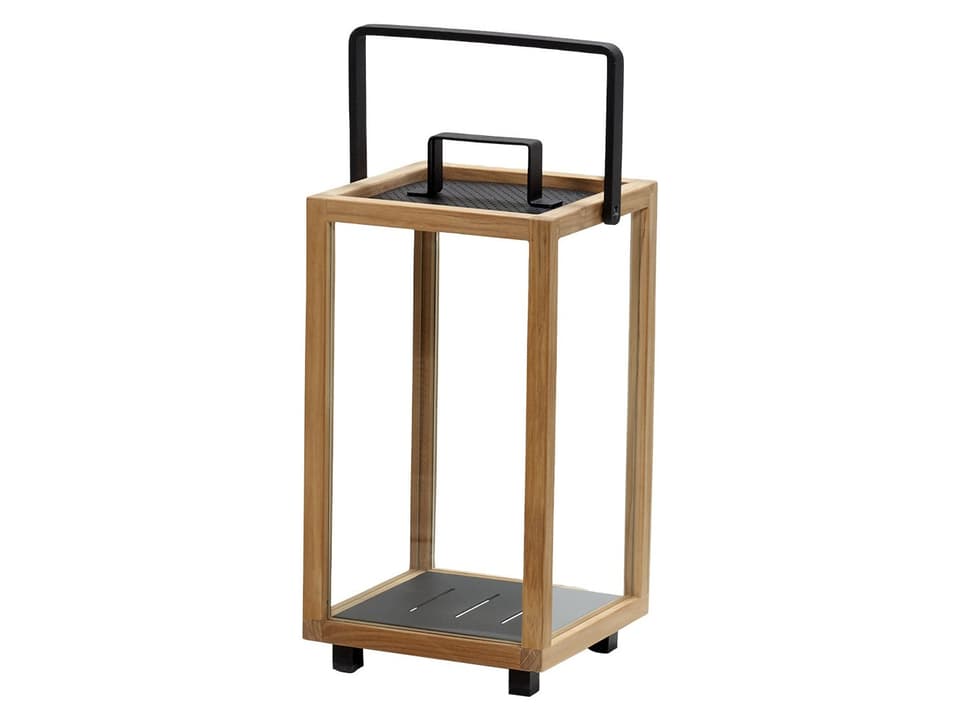 Lighthouse Small Teak and Lava Grey Aluminum Lantern