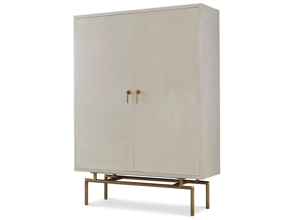 Harrison Bar Cabinet with Faux Parchment and Bronze Accents