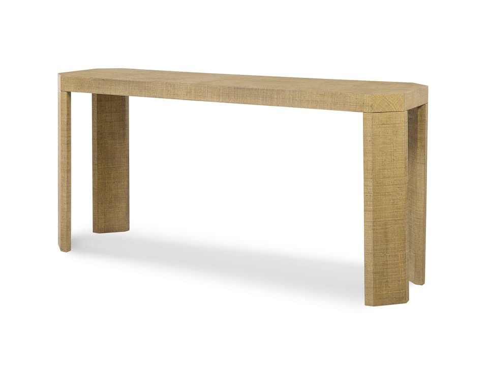 Gustav Lacquered Raffia Console Table in Natural with Chamfered Legs