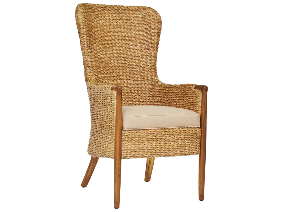 Curate Rattan Brown Upholstered Arm Dining Chair