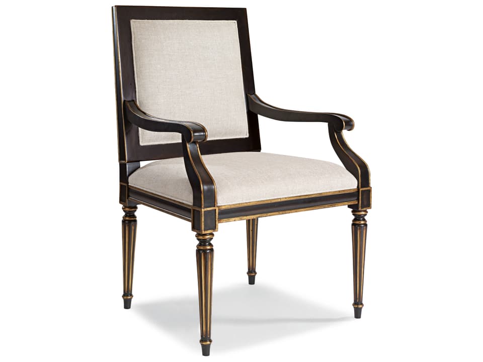Monarch Acacia Wood Black Upholstered Arm Dining Chair