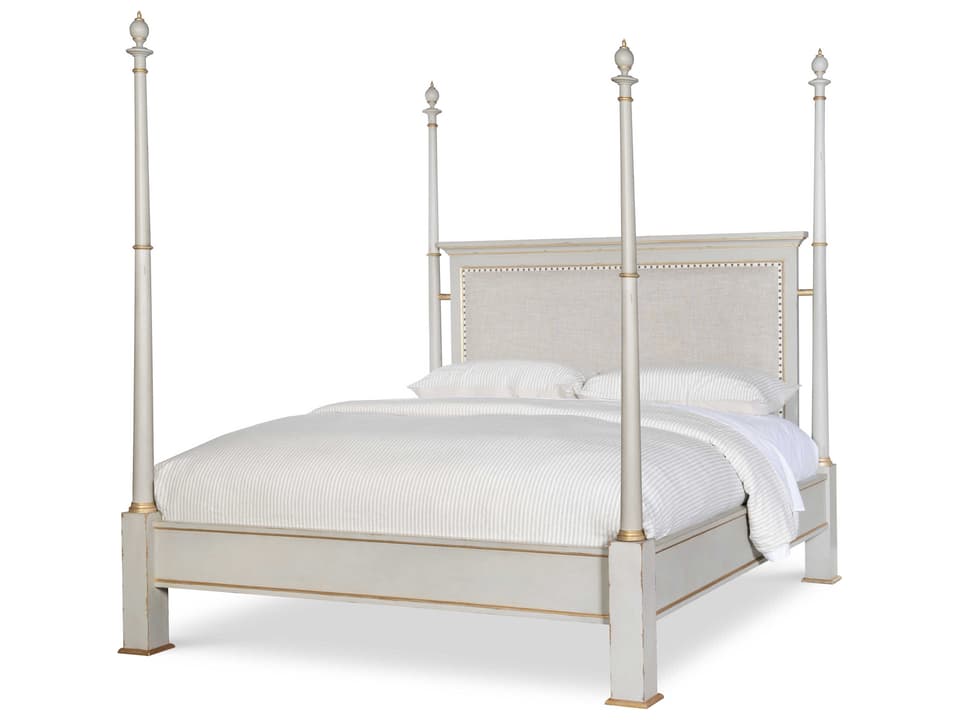 Madeline King Size Poster Bed in Distressed Swedish Worn Light Grey