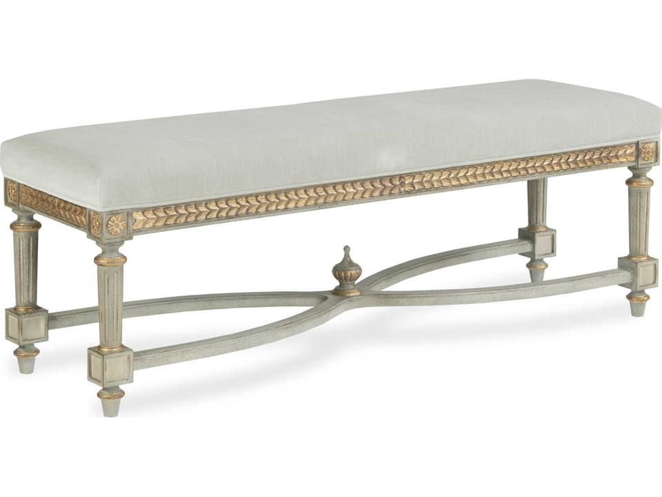 Monarch Corbett Bench in Aged Sage Green and Taupe Velvet