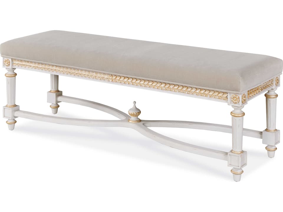 Monarch Emily Upholstered Accent Bench in White Wash