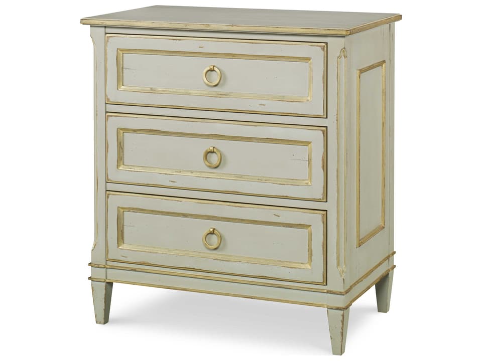 Madeline 3-Drawer Nightstand Monarch Collection Light Grey with Gold Accents