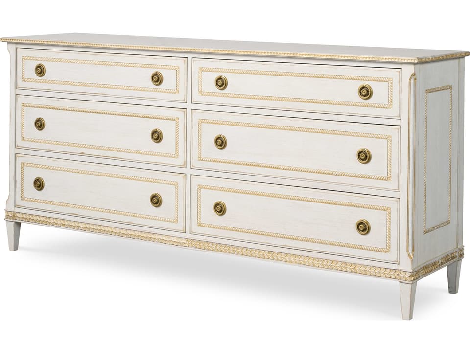Emily Six-Drawer Dresser with Gold Leaf Accents