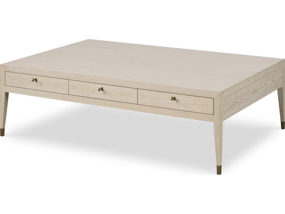 Lexie Rectangle Coffee Table in Natural Cerused Oak and Brass