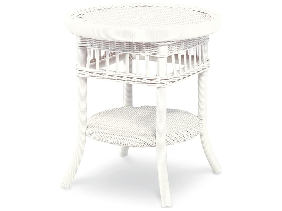 Thomas O'Brien Mainland White Wicker Round Tempered Glass End Table