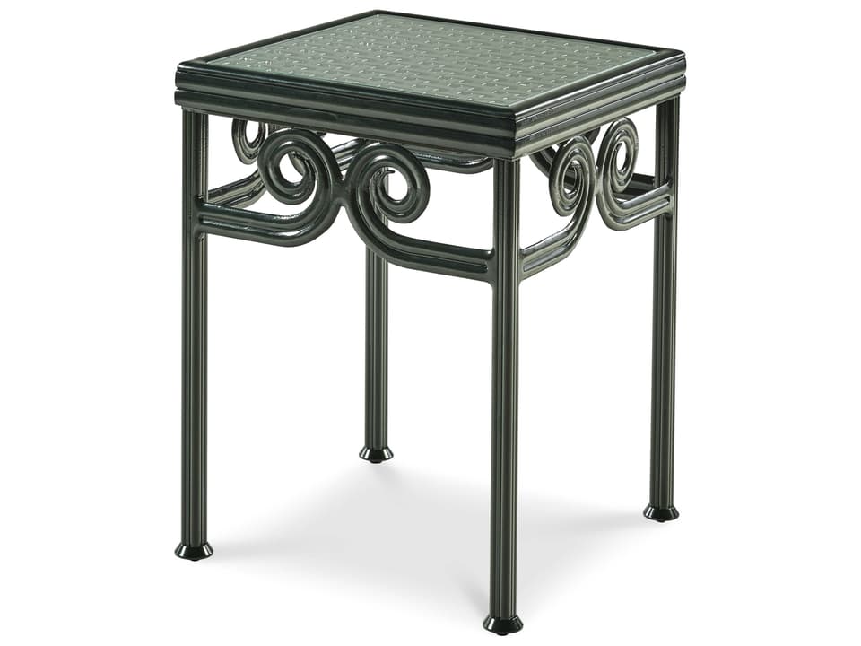 Augustine Square Side Table with Tempered Glass Top in Litchfield Green