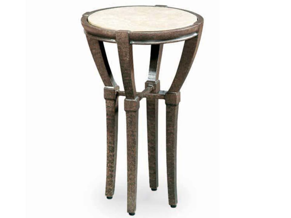 Andalusia Round Aluminum End Table with Travertine Top in Cordoba