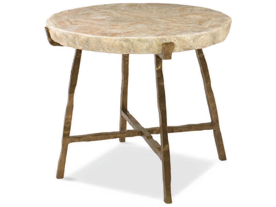 Grand Tour Round Side Table with Crystal Stone Top and Bronze Base