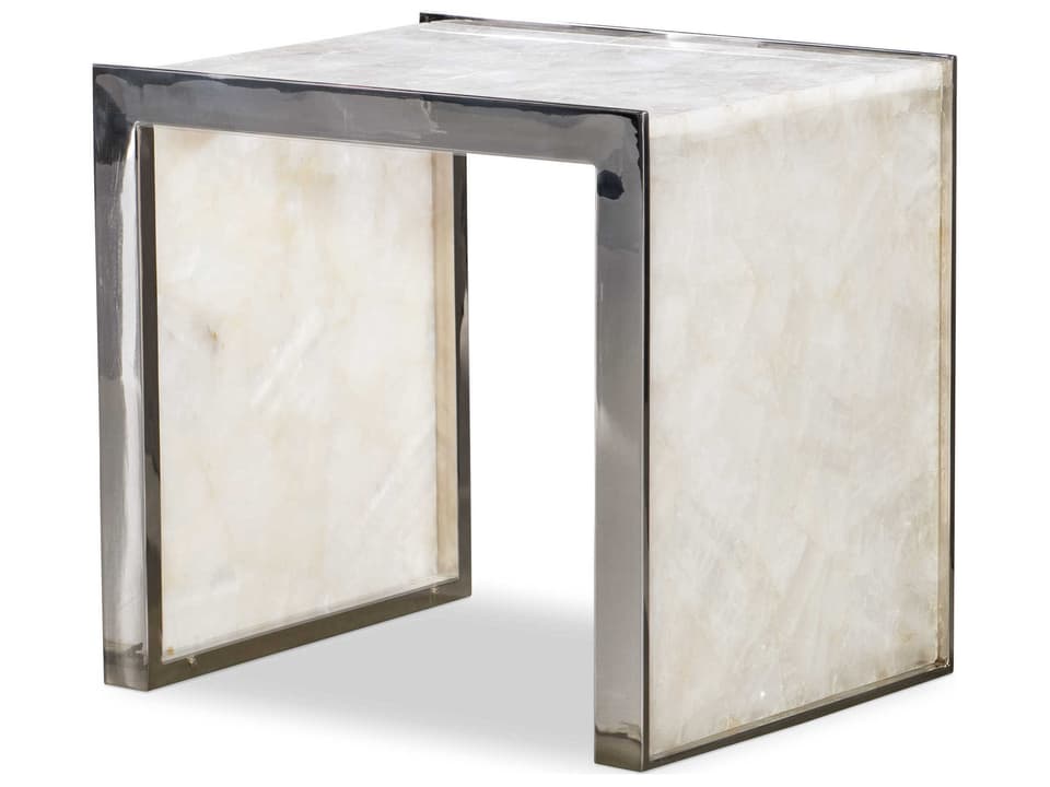 Samantha Square Glassy Quartz End Table with Polished Stainless Steel