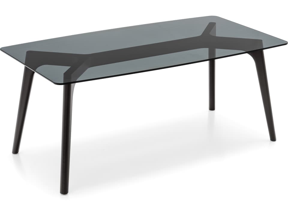 Pod 160cm Rectangle Dining Table in Smoke Beech and Clear Tempered Glass