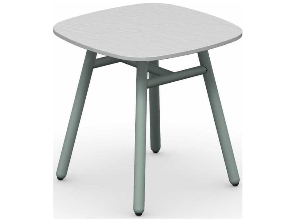 Yo Square End Table with Matt Thyme Green Aluminum and Slate White Ceramic
