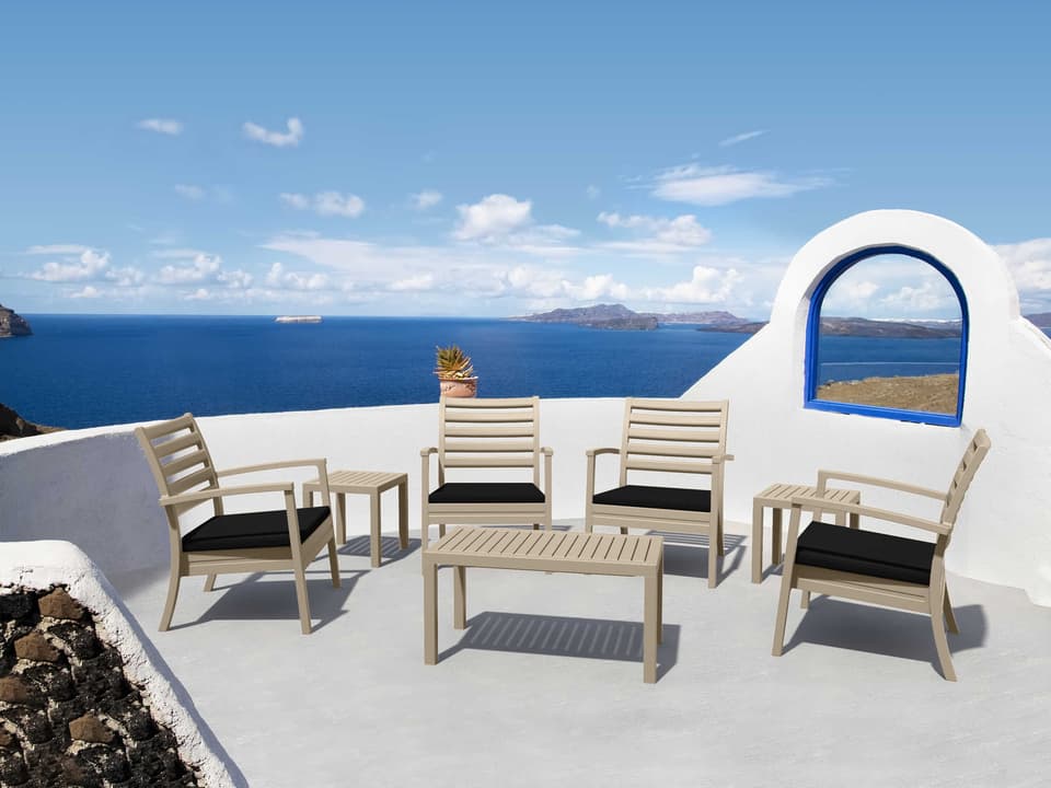Artemis 7-Piece Polypropylene Cushion Lounge Set in Taupe