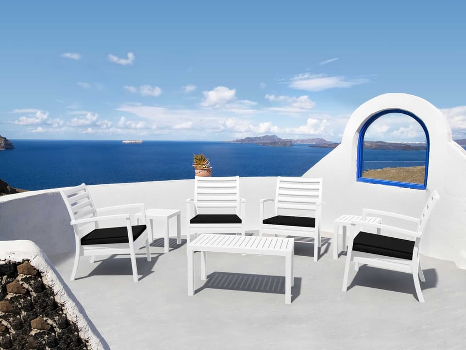 Artemis XL 7 Piece Polypropylene Lounge Set with Black Cushions