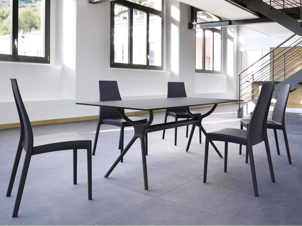 Miranda 7-Piece Black Resin Dining Set with 6 Chairs