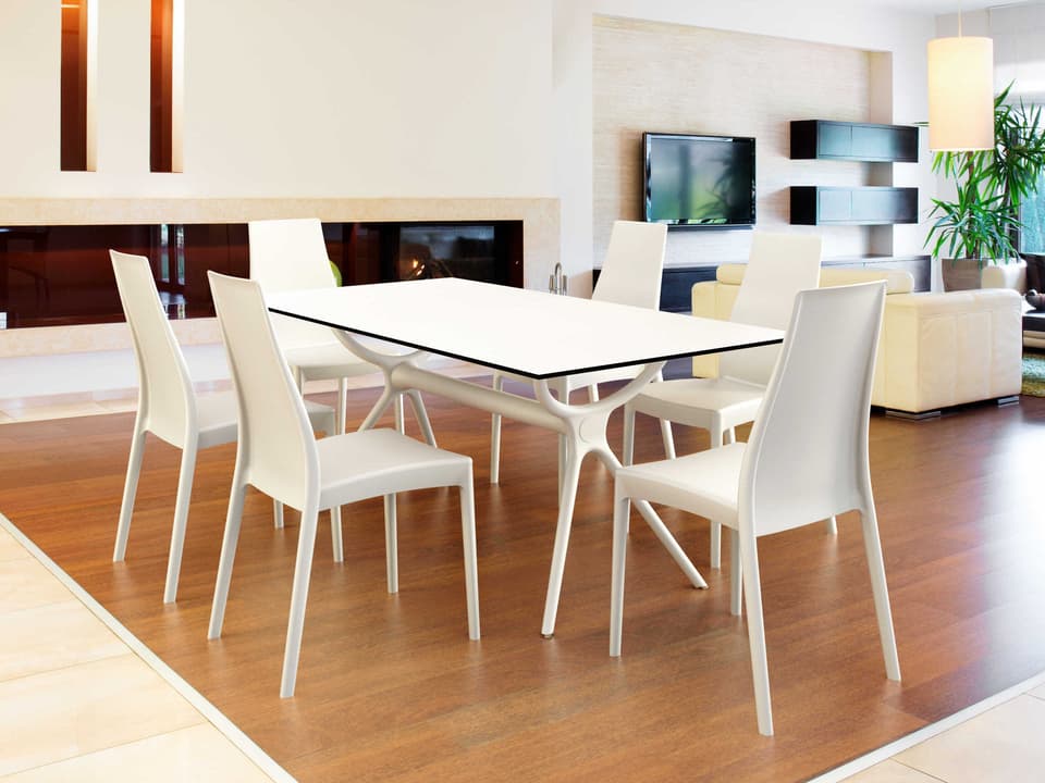 Miranda 71-Inch Rectangle Resin Dining Set with 6 Chairs in White