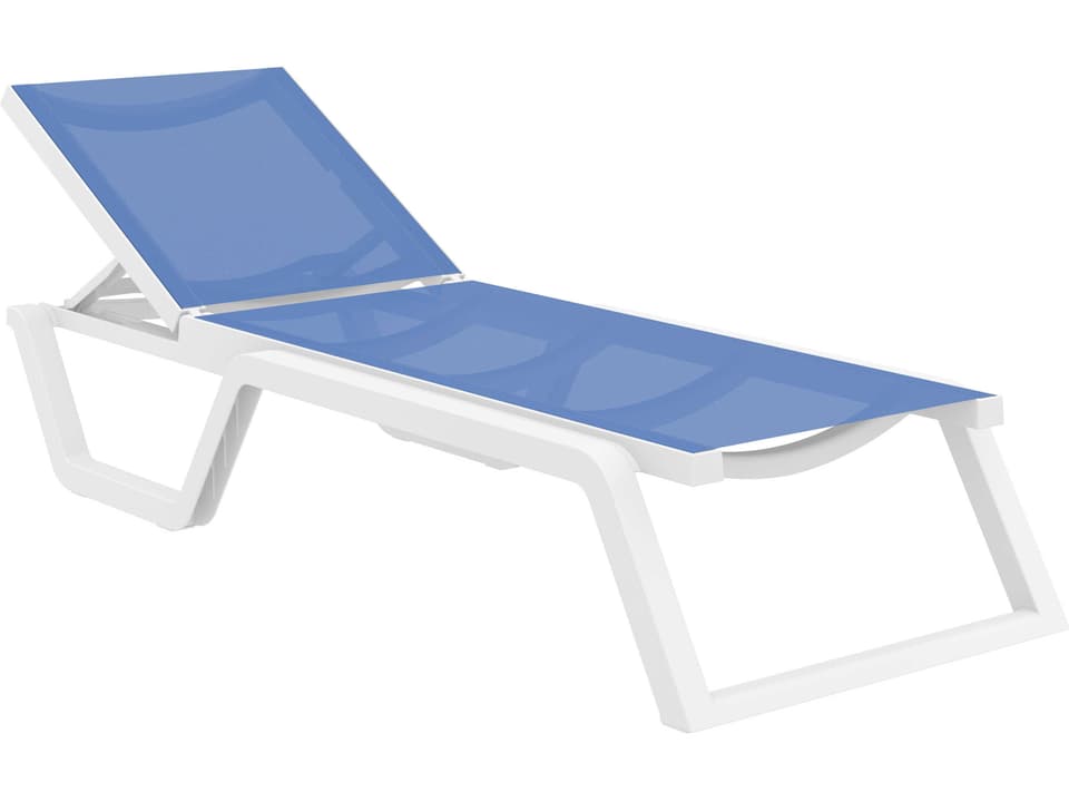 Rio White Blue Polypropylene Sling Chaise Lounge