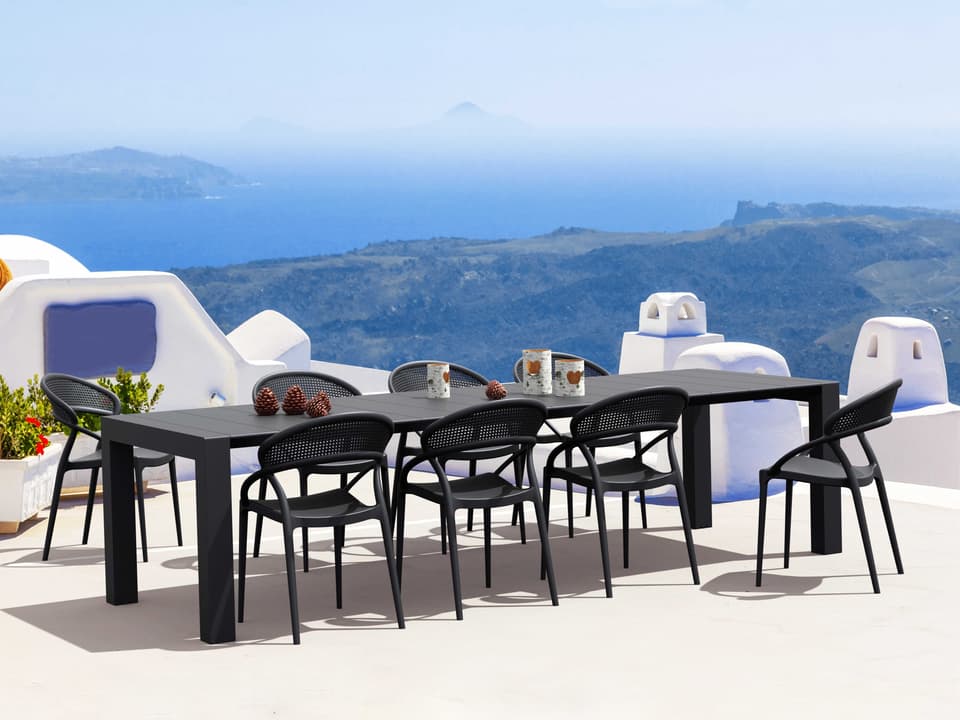 Sunset 9-Piece Extendable Resin Dining Set in Black