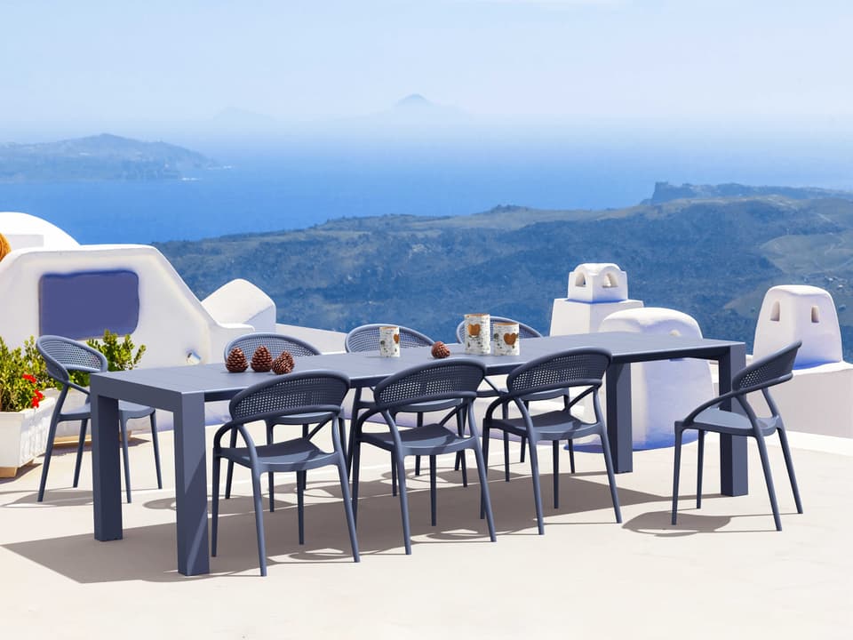 Sunset 9-Piece Extendable Resin Dining Set in Dark Gray