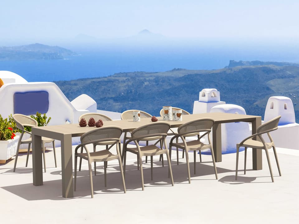Sunset 9-Piece Extendable Resin Dining Set in Taupe