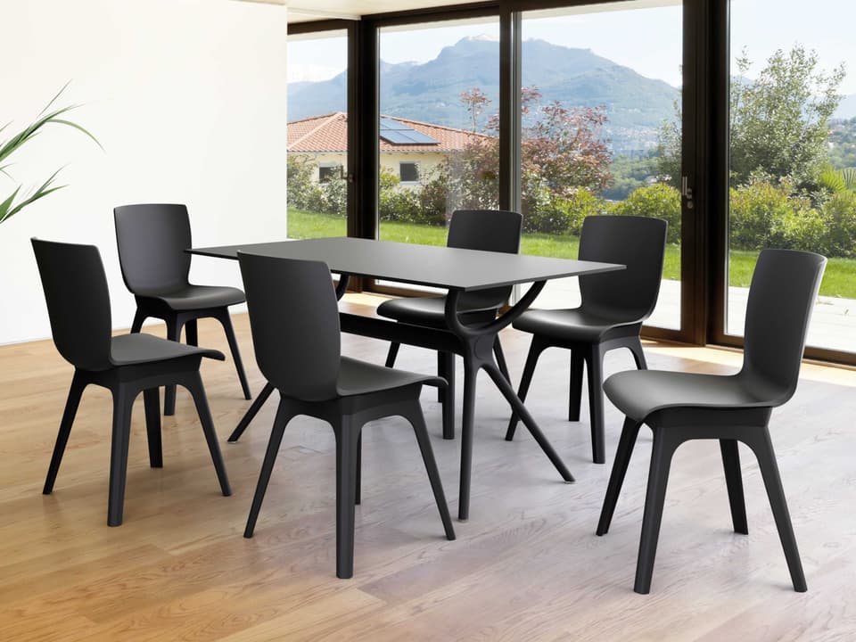 Mio 7 Piece Resin Dining Set in Black