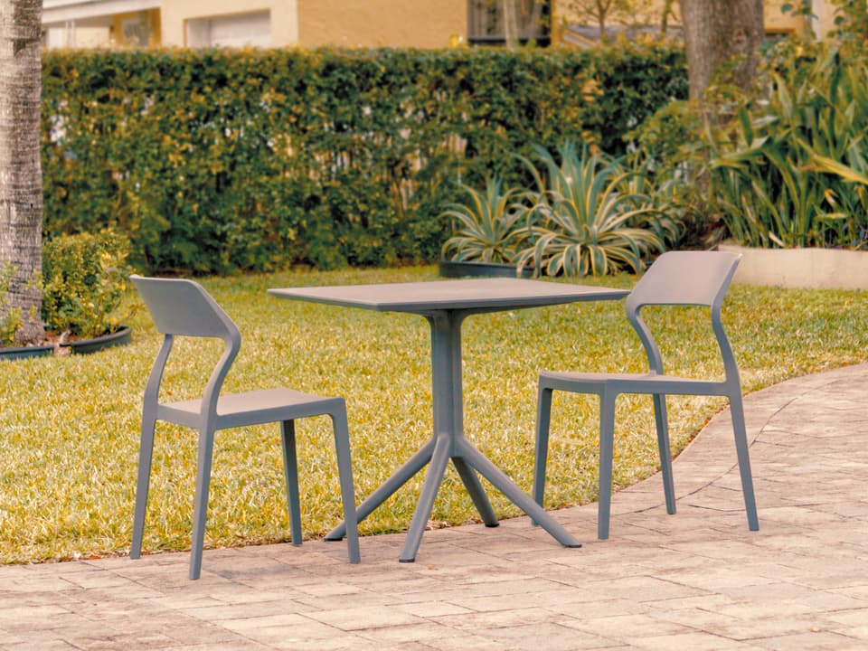 Snow Square 31.5-Inch Polypropylene 3-Piece Dining Set in Dark Gray