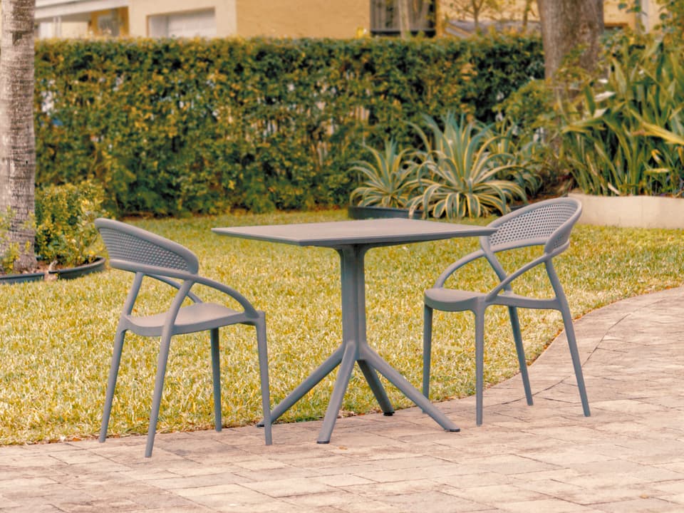 Sunset 3-Piece Polypropylene Dining Set in Dark Gray