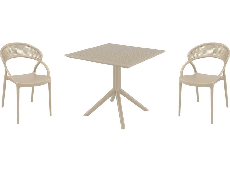 Sunset 3-Piece Polypropylene Dining Set in Taupe