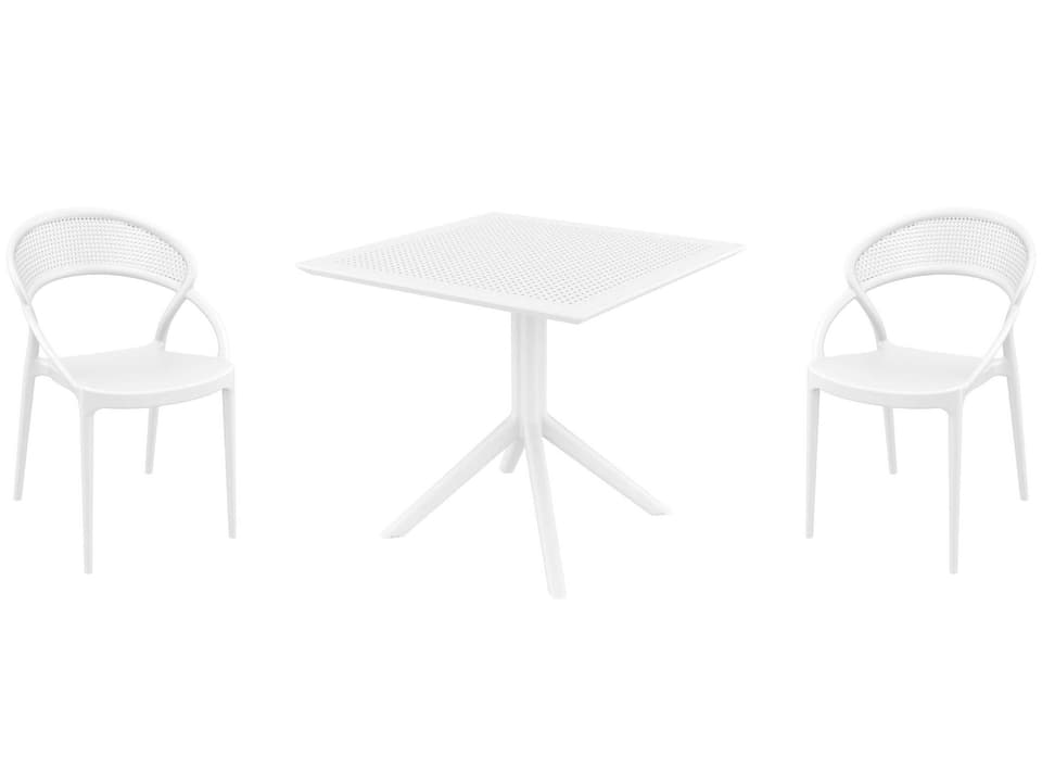Sunset 3-Piece Polypropylene Resin Dining Set in White