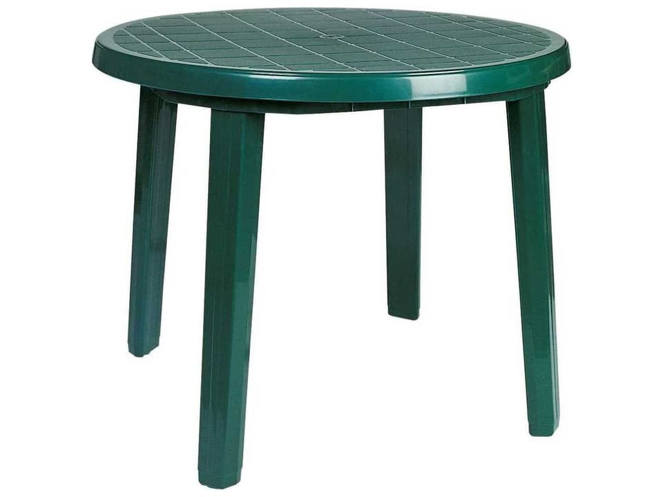 Sunny 35.5-Inch Round Resin Dining Table with Umbrella Hole in Green