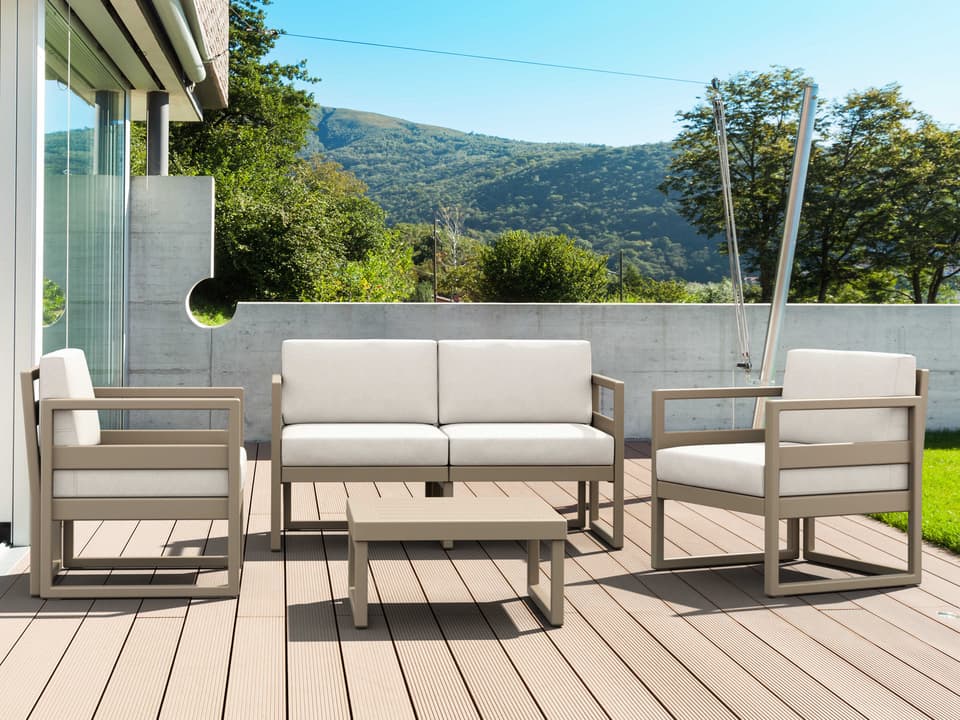 Mykonos 4-Piece Taupe Resin Cushion Lounge Set