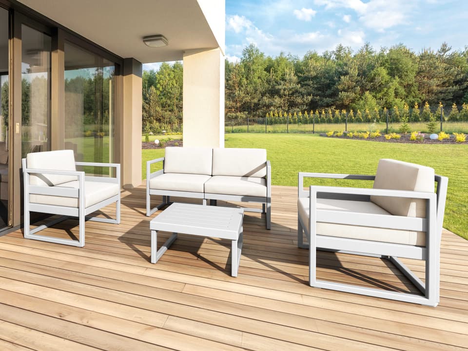 Mykonos 4-Piece Resin Lounge Set with Natural Cushions in Silver Gray