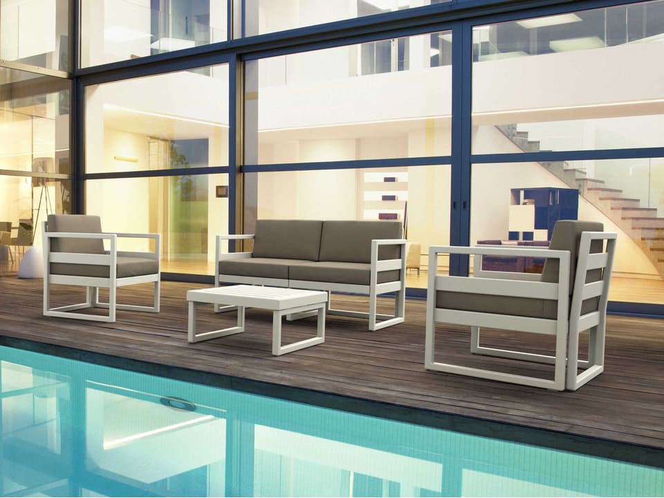 Mykonos 4-Piece White Resin Lounge Set with Taupe Cushions