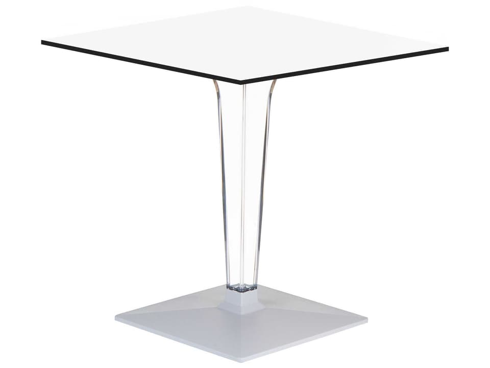 Ice 24-Inch Square HPL Dining Table with Transparent Pedestal in White