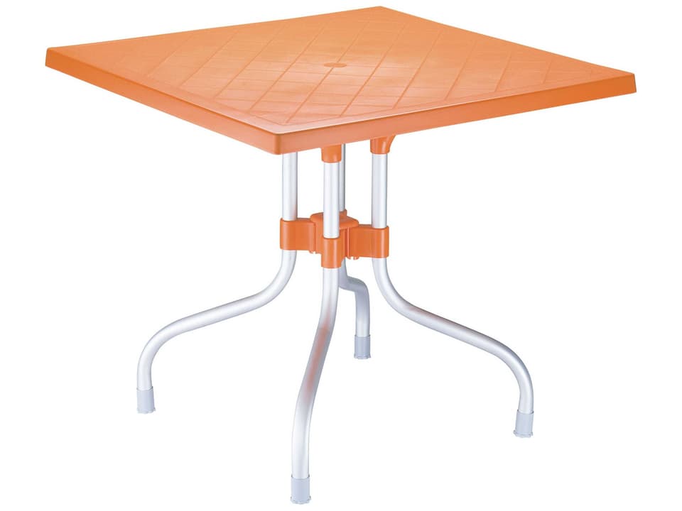 Forza 31-Inch Square Folding Dining Table with Umbrella Hole in Orange