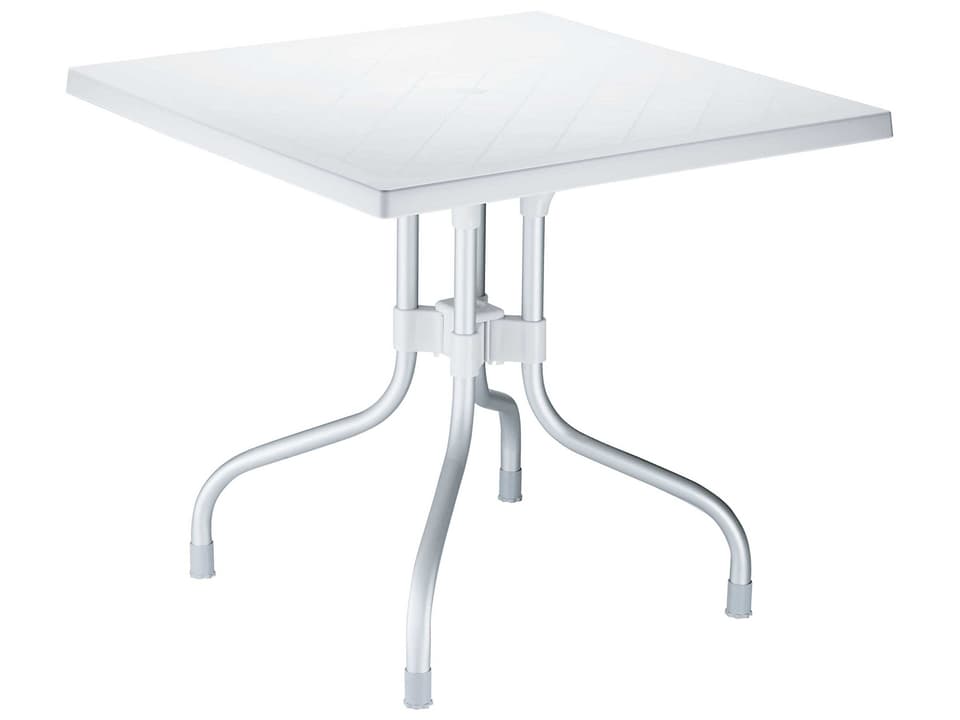Forza 31-Inch Square Folding Dining Table with Umbrella Hole in Silver Gray
