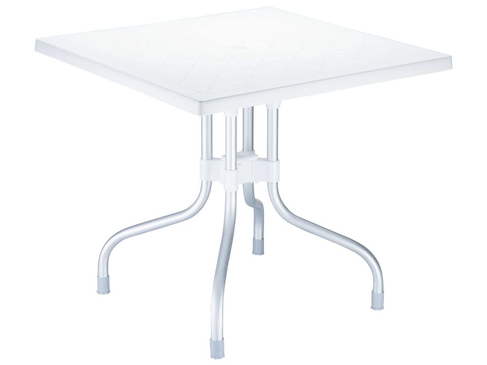 Forza 31 Inch Square Folding Aluminum Umbrella Hole Dining Table in White