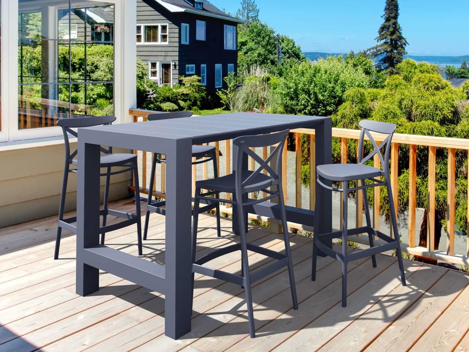Vegas 5-Piece Extendable Polypropylene Bar Dining Set in Dark Gray