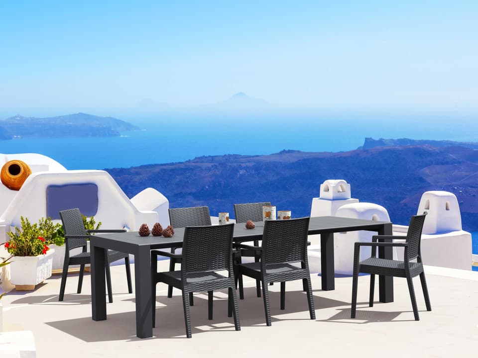 Ibiza 7-Piece Extendable Resin Rectangle Dining Set in Dark Gray