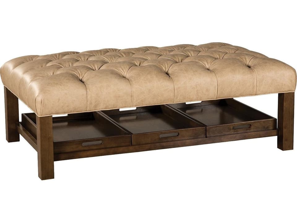 CM Leather Large Tufted Cocktail Ottoman with Trays