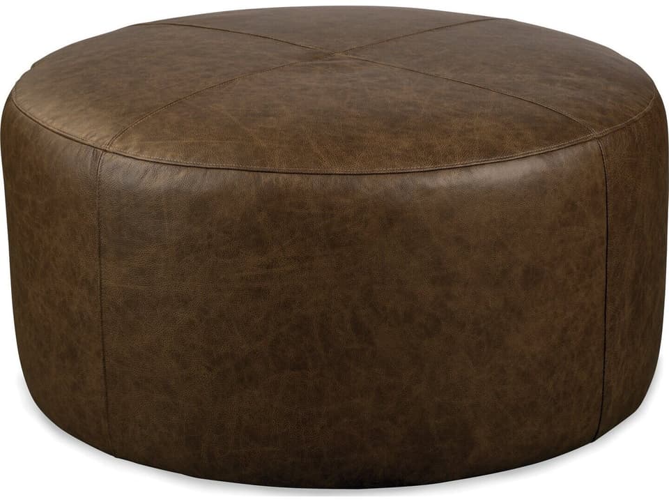 CM Leather Cocktail Ottoman with Hidden Casters and French Seaming