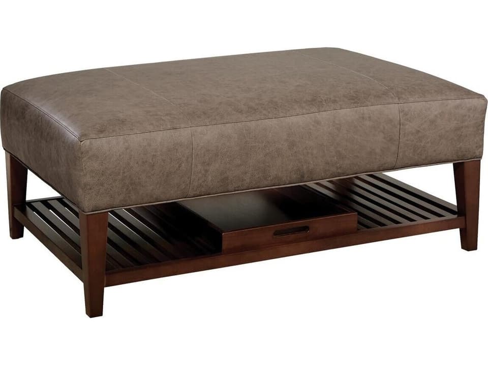 Custom Leather Cocktail Ottoman with Storage Tray