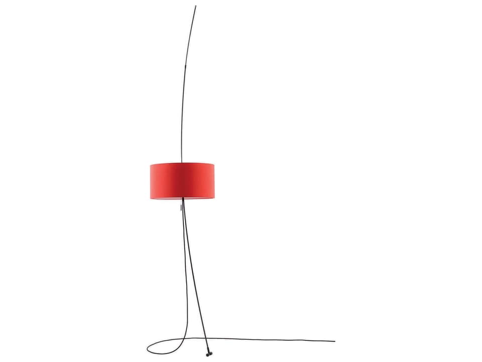 Totora 2-Light Adjustable Arc Floor Lamp with Red Cotton Shade