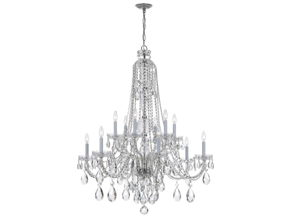 Traditional Crystal 12-Light Chandelier in Polished Chrome with Hand Cut Crystal
