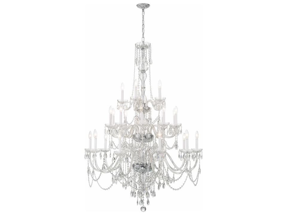 Traditional Crystal 25-Light Chandelier in Polished Chrome with Hand Cut Crystal