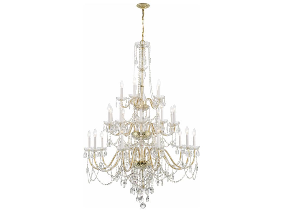 Traditional Crystal 25-Light Chandelier in Polished Brass
