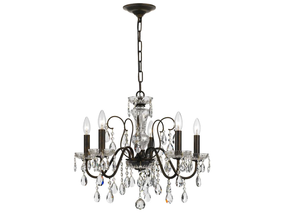 Butler 5-Light Chandelier with Clear Hand Cut Crystal in English Bronze
